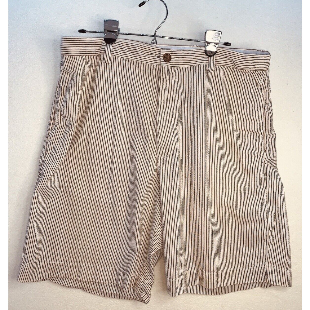 Mens 36 Sonoma Shorts Life Style Tan And Cream Cotton Seersucker Striped Pockets